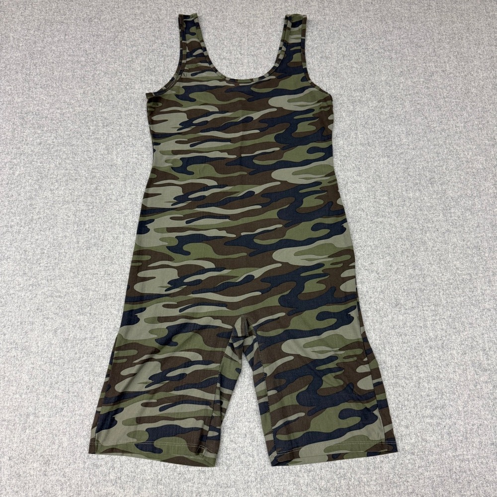 Dark Heart Camouflage Romper Size Large Green Brown Black Sleeveless One Piece